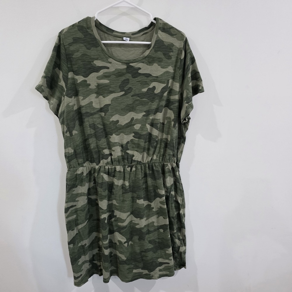 Old Navy Womens Camo Midi Shirt Dress Size XXL Green Military Retro